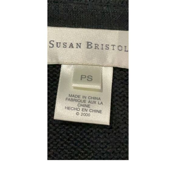 Vintage Susan Bristol Teddy Bear Applique Black Knit Cardigan Sweater Petite - Picture 9 of 13